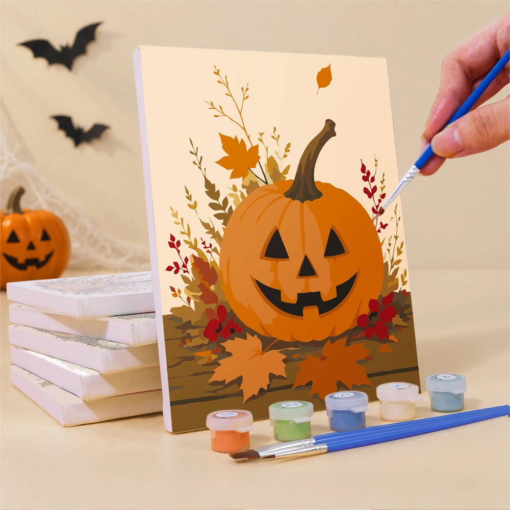 Paint by Numbers – 6 Mini Paintings | Rustic Autumn Halloween Set