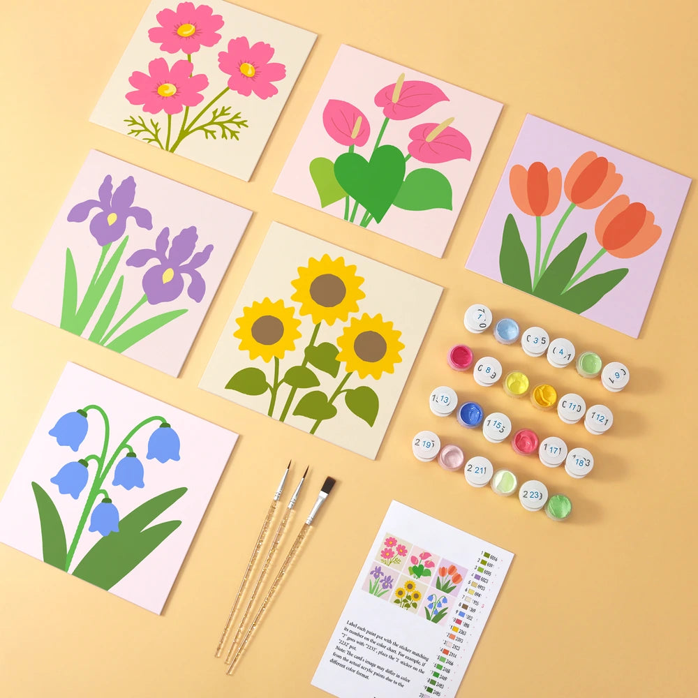 
Paint by Numbers – 6 Mini Paintings | Simple Garden Blooms (Square)