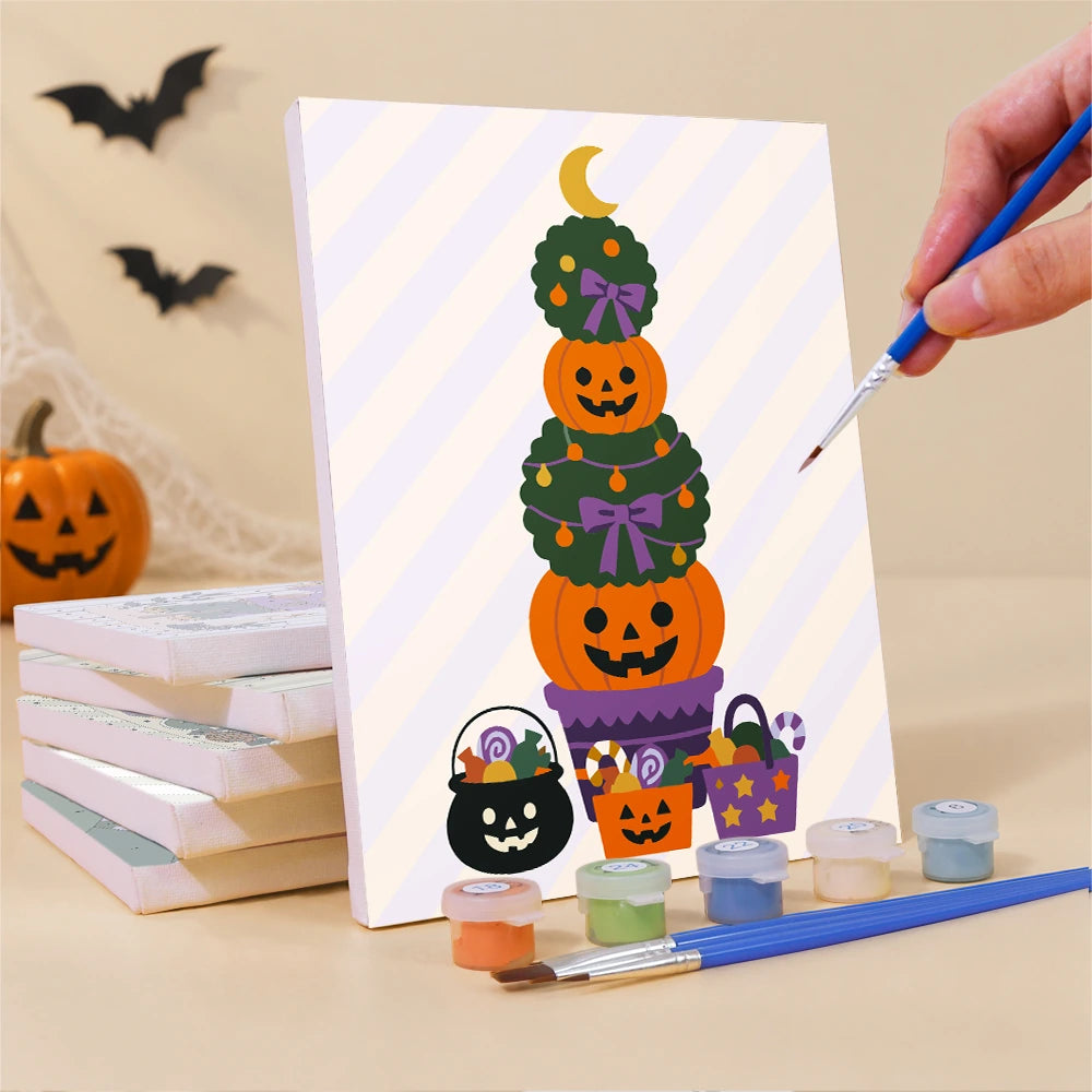 Paint by Numbers – 6 Mini Paintings | Striped Halloween Decorations Set