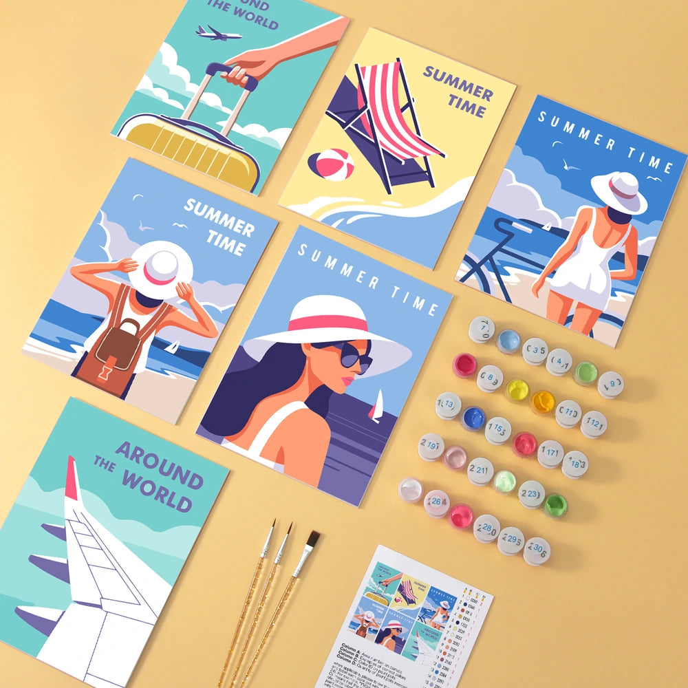 
Paint by Numbers – 6 Mini Paintings | Summer Time Travel Posters