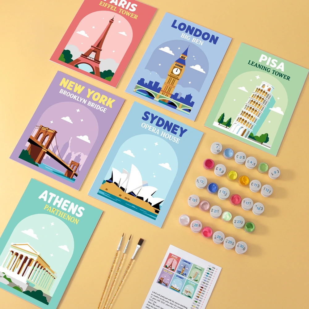 Paint by Numbers – 6 Mini Paintings | World Landmark Travel Posters