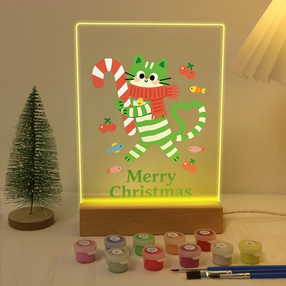 Paint by Numbers - Christmas Light | Striped Cat with Candy Cane