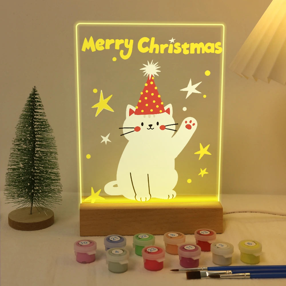 Paint by Numbers - Christmas Light | White Cat in a Party Hat