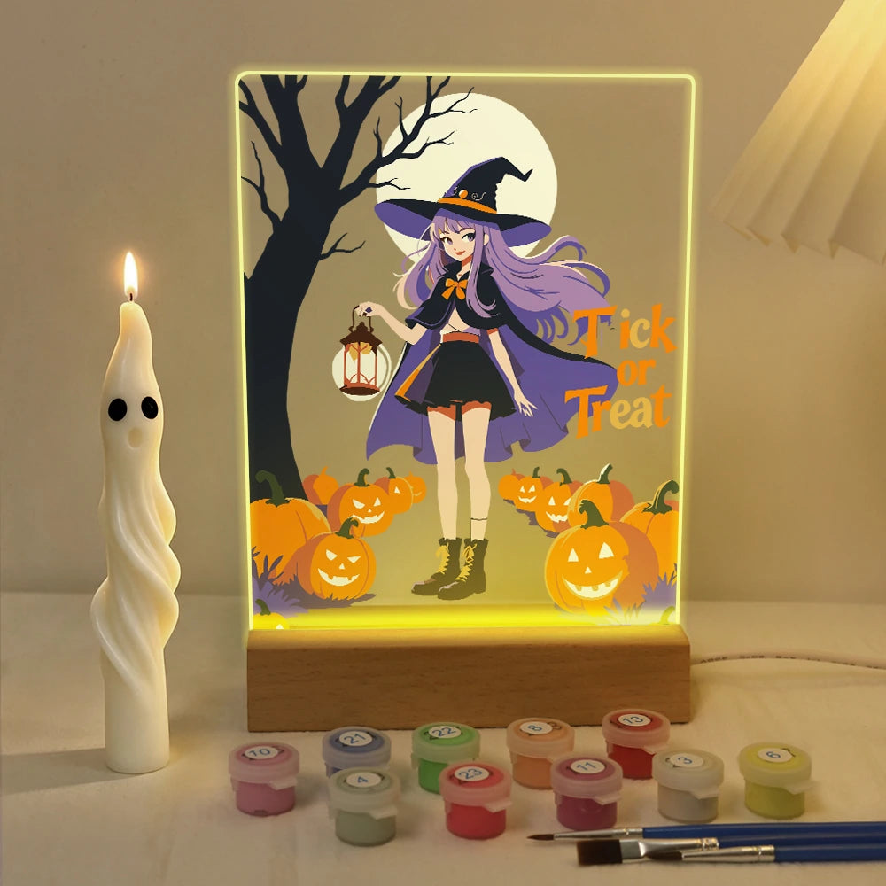 
Paint by Numbers - Halloween Light | Anime Witch in the Pumpkin Field