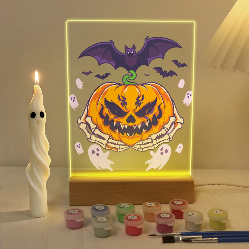
Paint by Numbers - Halloween Light | Bat over the Grinning Pumpkin