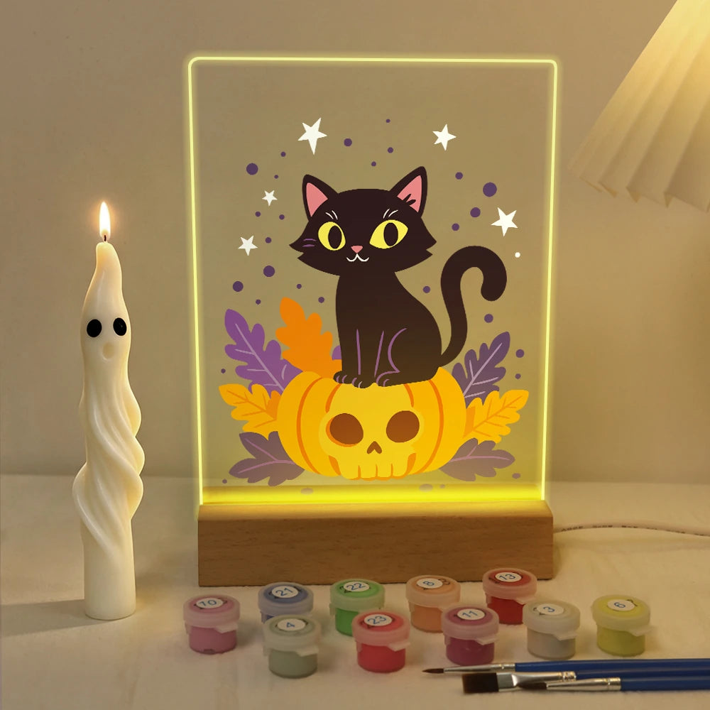
Paint by Numbers - Halloween Light | Black Cat on a Pumpkin