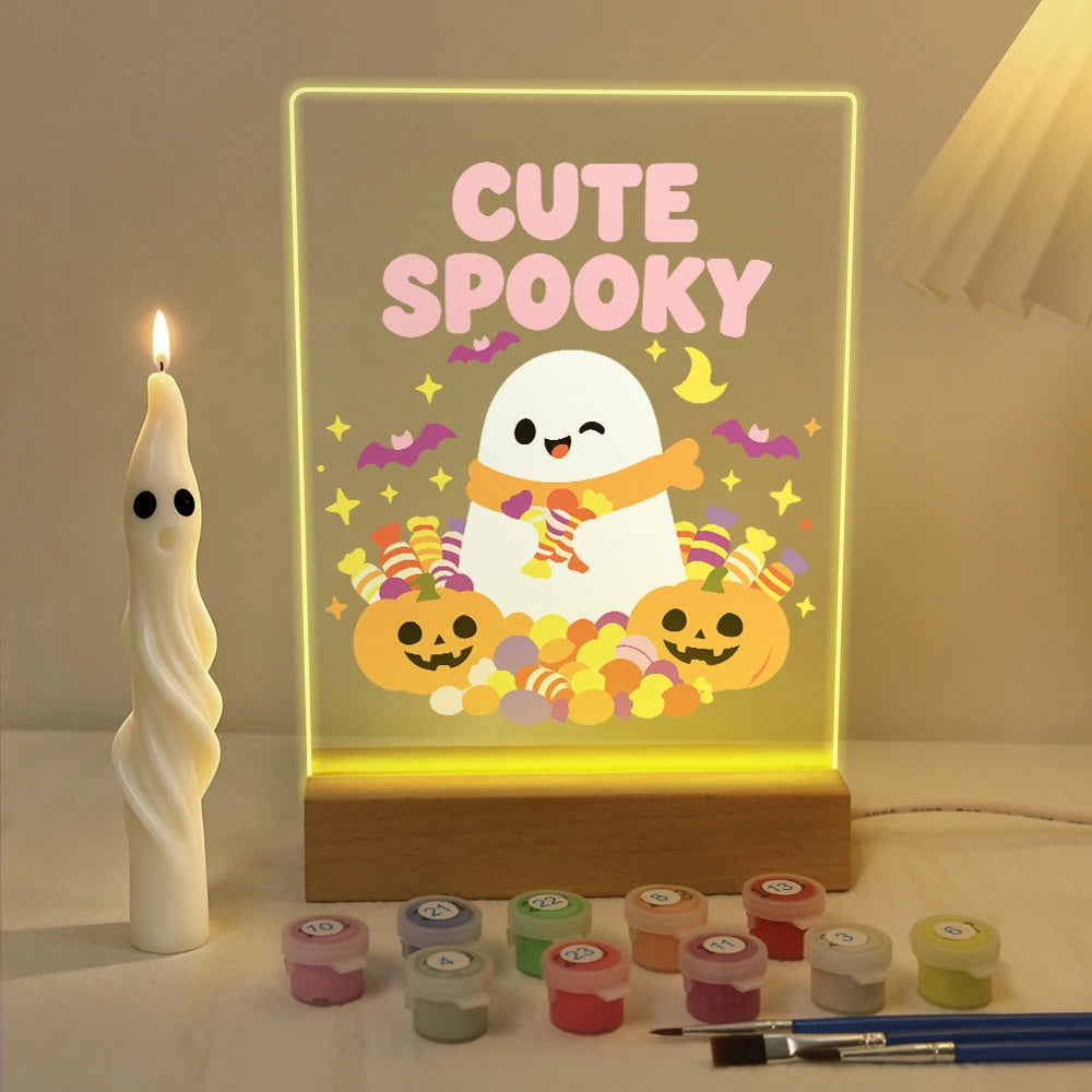 
Paint by Numbers - Halloween Light | Cute Spooky Ghost with Candy