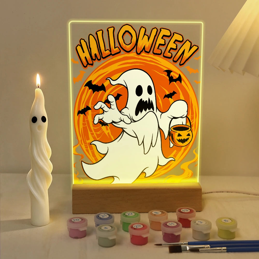 Paint by Numbers - Halloween Light | Ghost with Candy Bucket