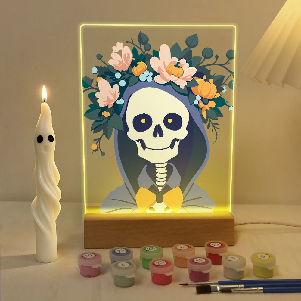 
Paint by Numbers - Halloween Light | Reaper with Flower Wreath