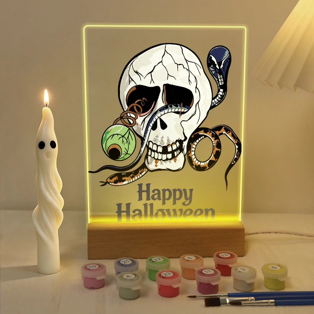 
Paint by Numbers - Halloween Light | Skull with Snake and Eye