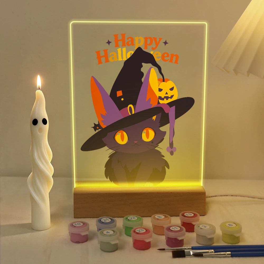 Paint by Numbers - Halloween Light | Witch Cat in a Big Hat