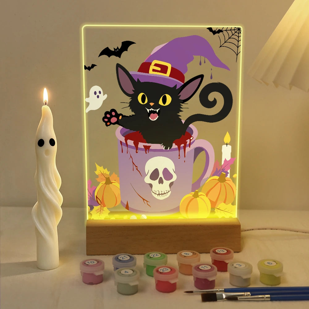 
Paint by Numbers - Halloween Light | Witch Cat in a Teacup