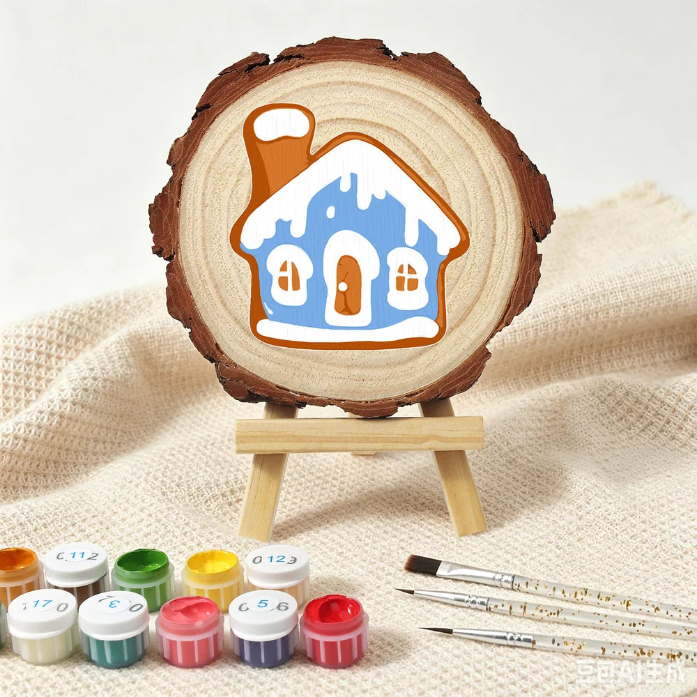 
Paint by Numbers - Wood Slice | Blue Gingerbread House