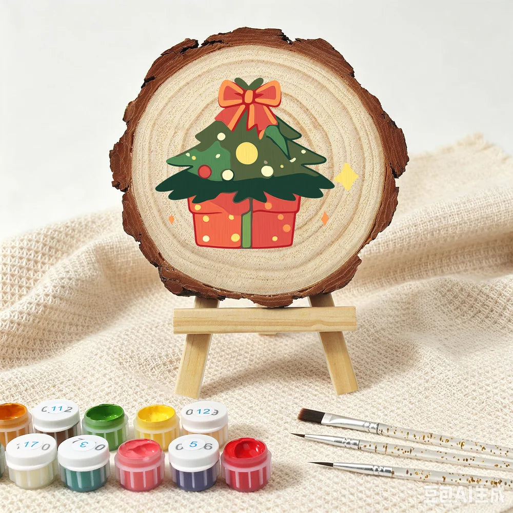 
Paint by Numbers - Wood Slice | Christmas Tree with Presents