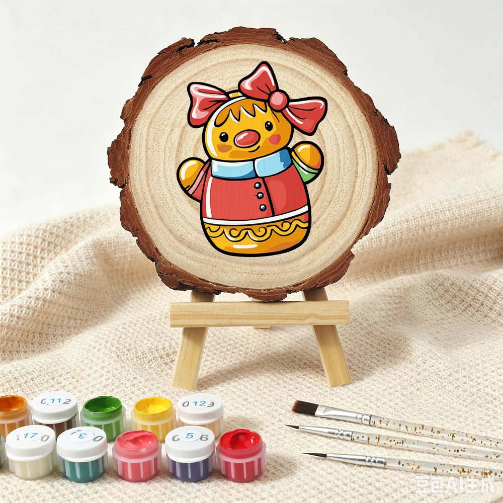 
Paint by Numbers - Wood Slice | Gingerbread Girl with a Bow