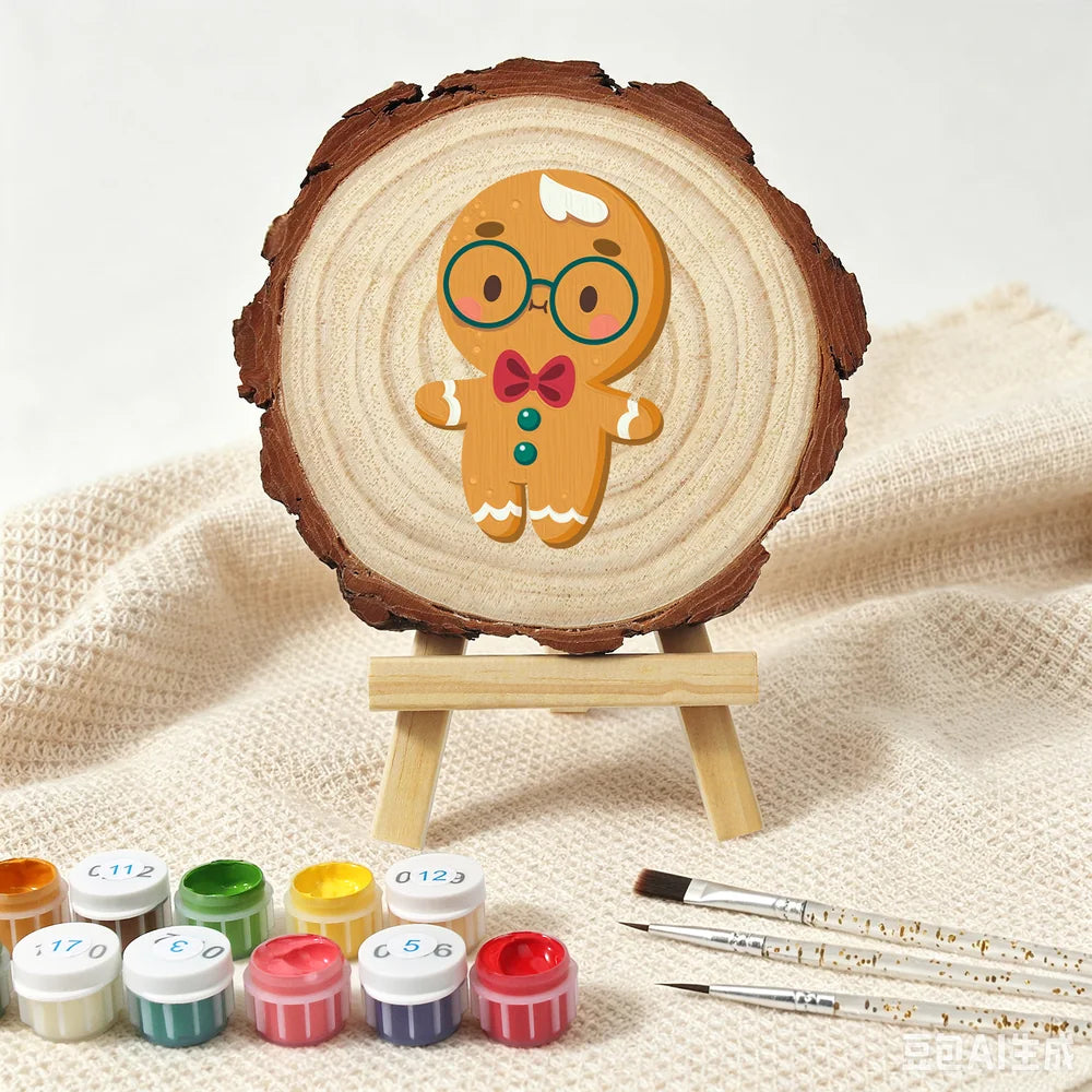 
Paint by Numbers - Wood Slice | Gingerbread Man with Glasses