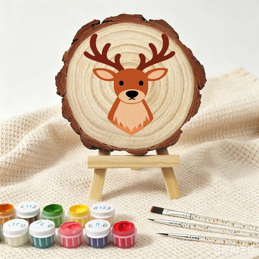 
Paint by Numbers - Wood Slice | Reindeer Face