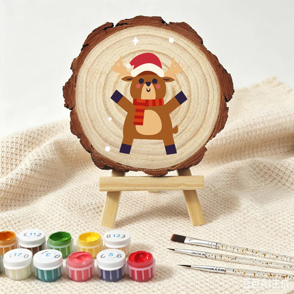 
Paint by Numbers - Wood Slice | Reindeer in a Scarf