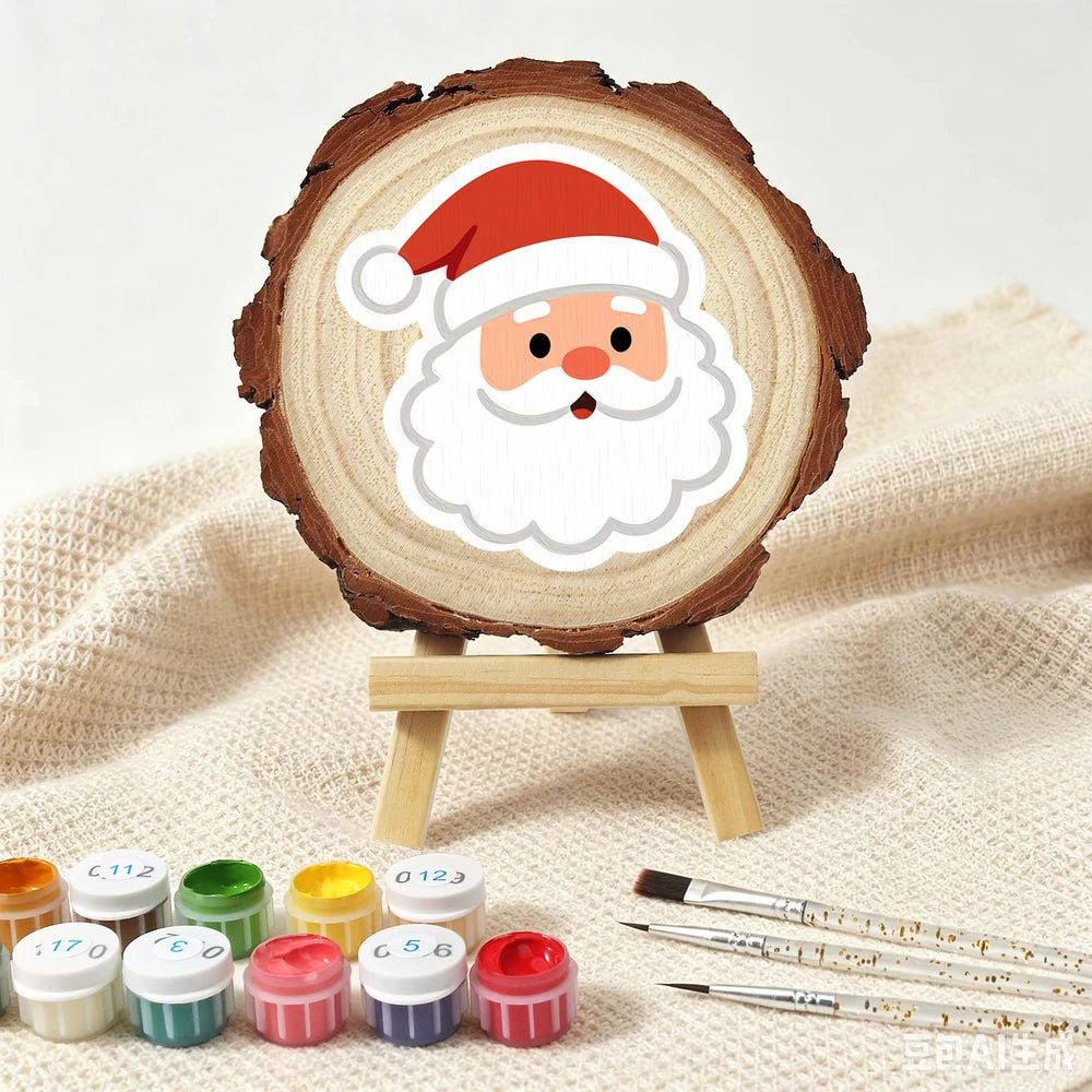 
Paint by Numbers - Wood Slice | Santa Face in a Red Hat