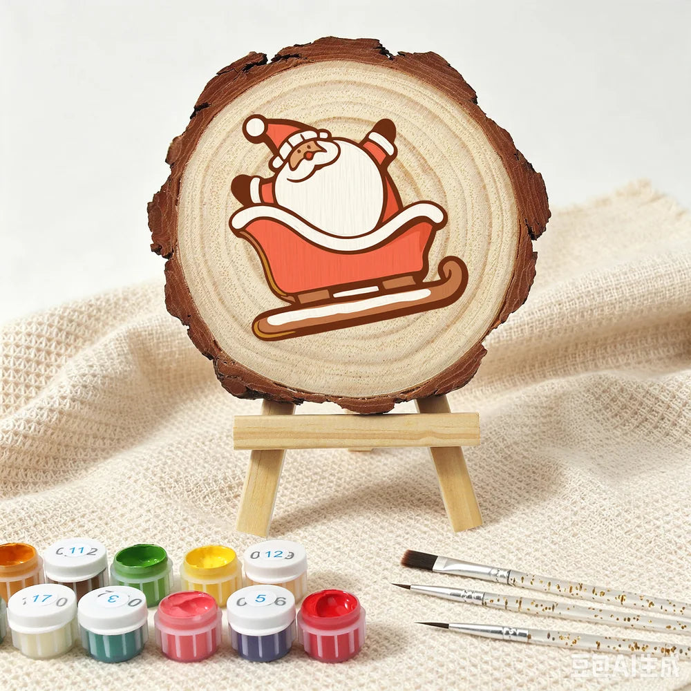 
Paint by Numbers - Wood Slice | Santa Sleigh Cookie