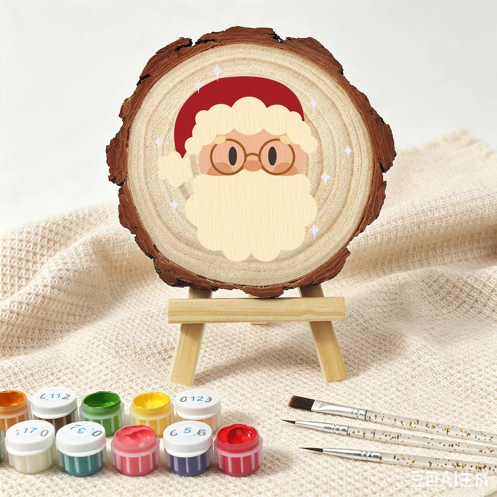Paint by Numbers - Wood Slice | Santa with Round Glasses