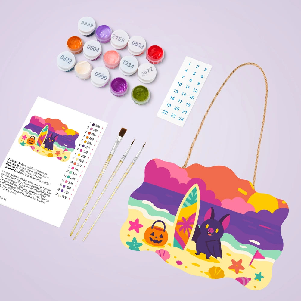 Paint by Numbers - Wooden Door Hanger | Bat at the Beach
