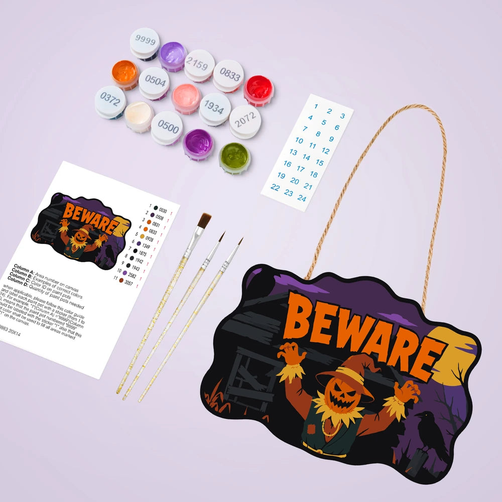 Paint by Numbers - Wooden Door Hanger | Beware Scarecrow at Night
