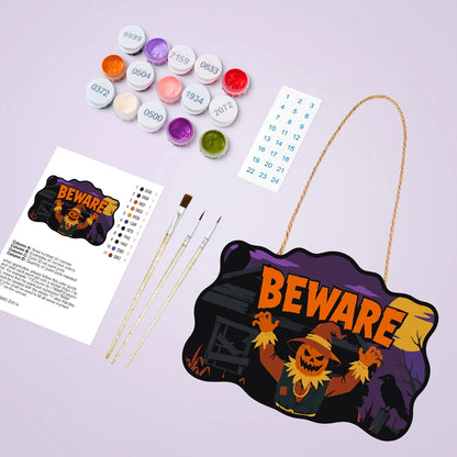 Paint by Numbers - Wooden Door Hanger | Beware Scarecrow at Night