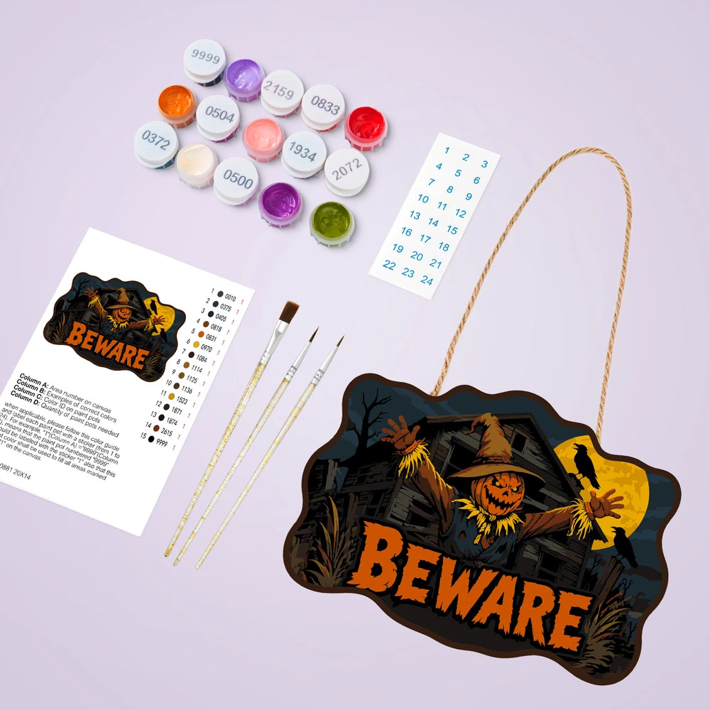 Paint by Numbers - Wooden Door Hanger | Beware Scarecrow at the Barn