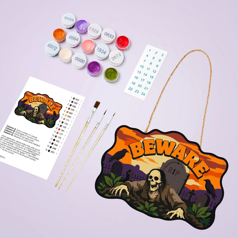 Paint by Numbers - Wooden Door Hanger | Beware of the Graveyard