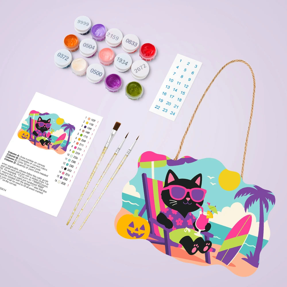 Paint by Numbers - Wooden Door Hanger | Black Cat on Vacation