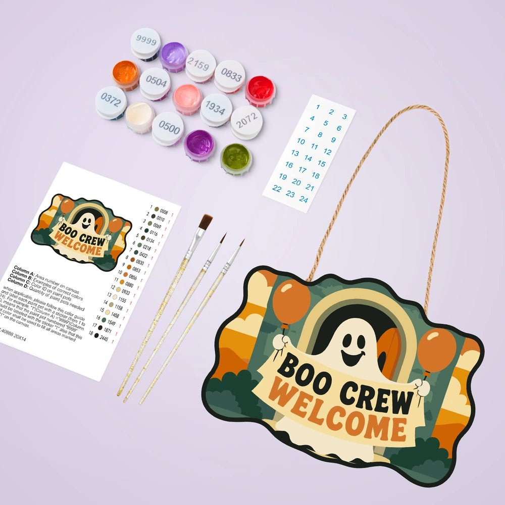 Paint by Numbers - Wooden Door Hanger | Boo Crew Welcome