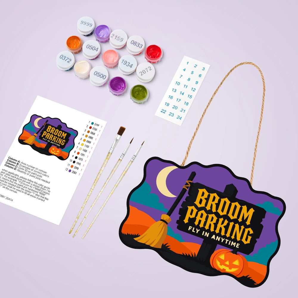 
Paint by Numbers - Wooden Door Hanger | Broom Parking