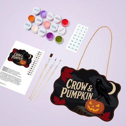 Paint by Numbers - Wooden Door Hanger | Crow and Pumpkin
