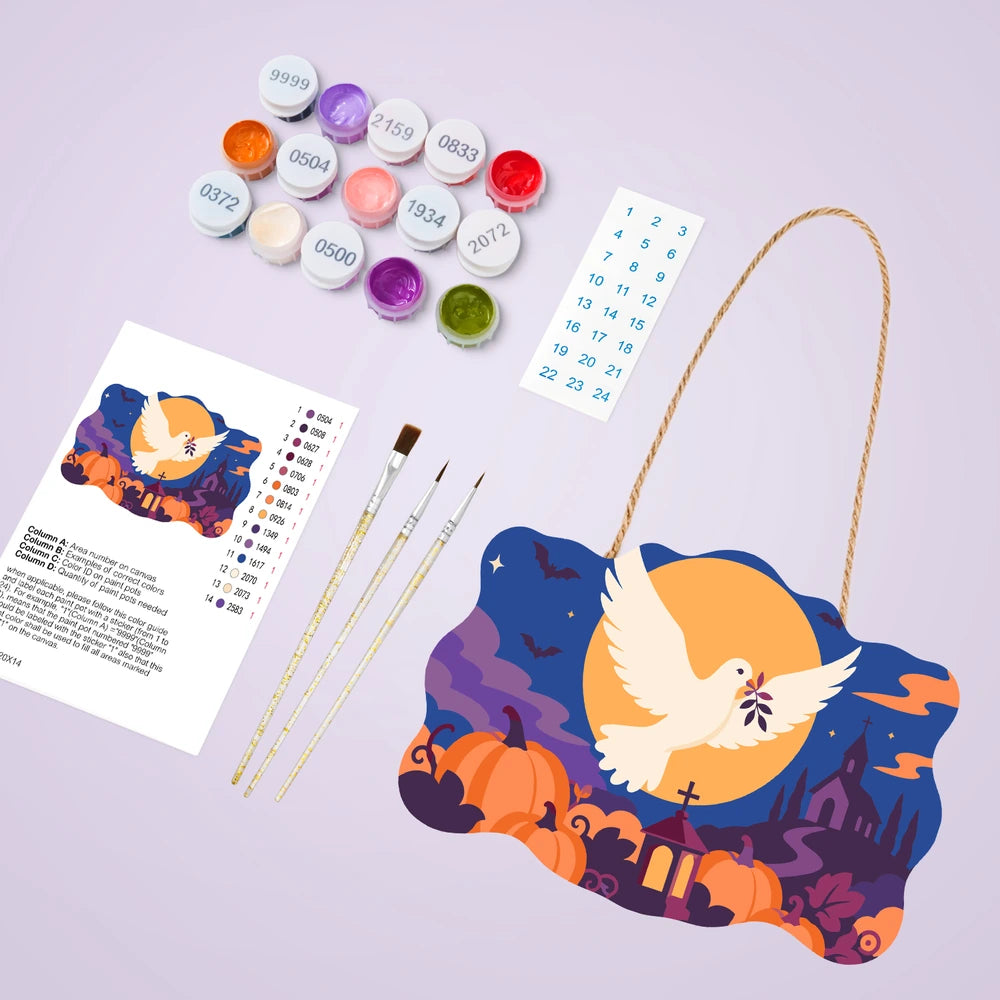 Paint by Numbers - Wooden Door Hanger | Dove Over the Pumpkin Patch