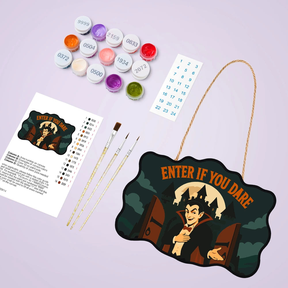 
Paint by Numbers - Wooden Door Hanger | Enter If You Dare Vampire