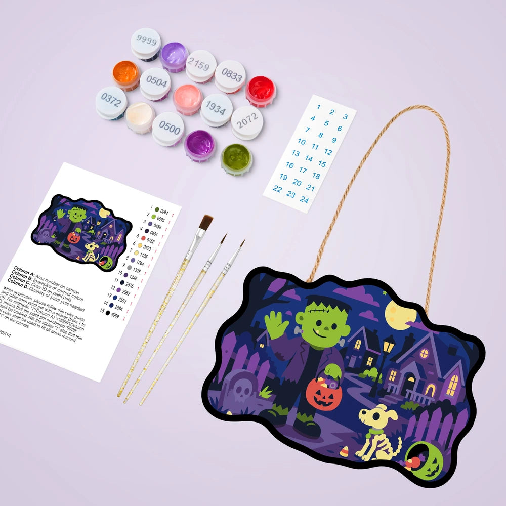 Paint by Numbers - Wooden Door Hanger | Frankenstein Trick-or-Treating