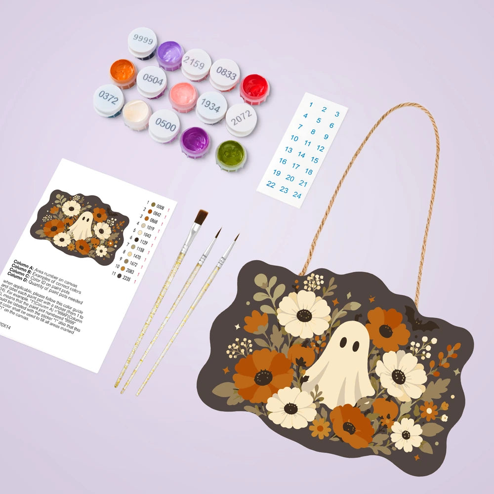 Paint by Numbers - Wooden Door Hanger | Ghost Among Autumn Flowers