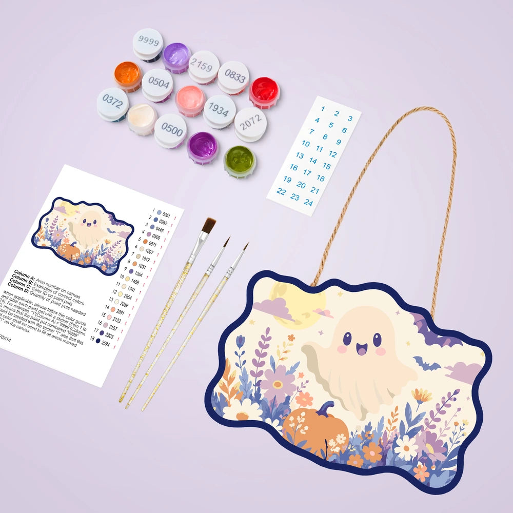 Paint by Numbers - Wooden Door Hanger | Ghost in a Flower Meadow