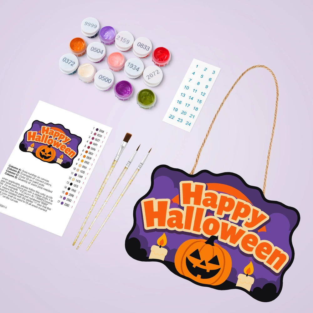 
Paint by Numbers - Wooden Door Hanger | Happy Halloween Candlelit Pumpkin