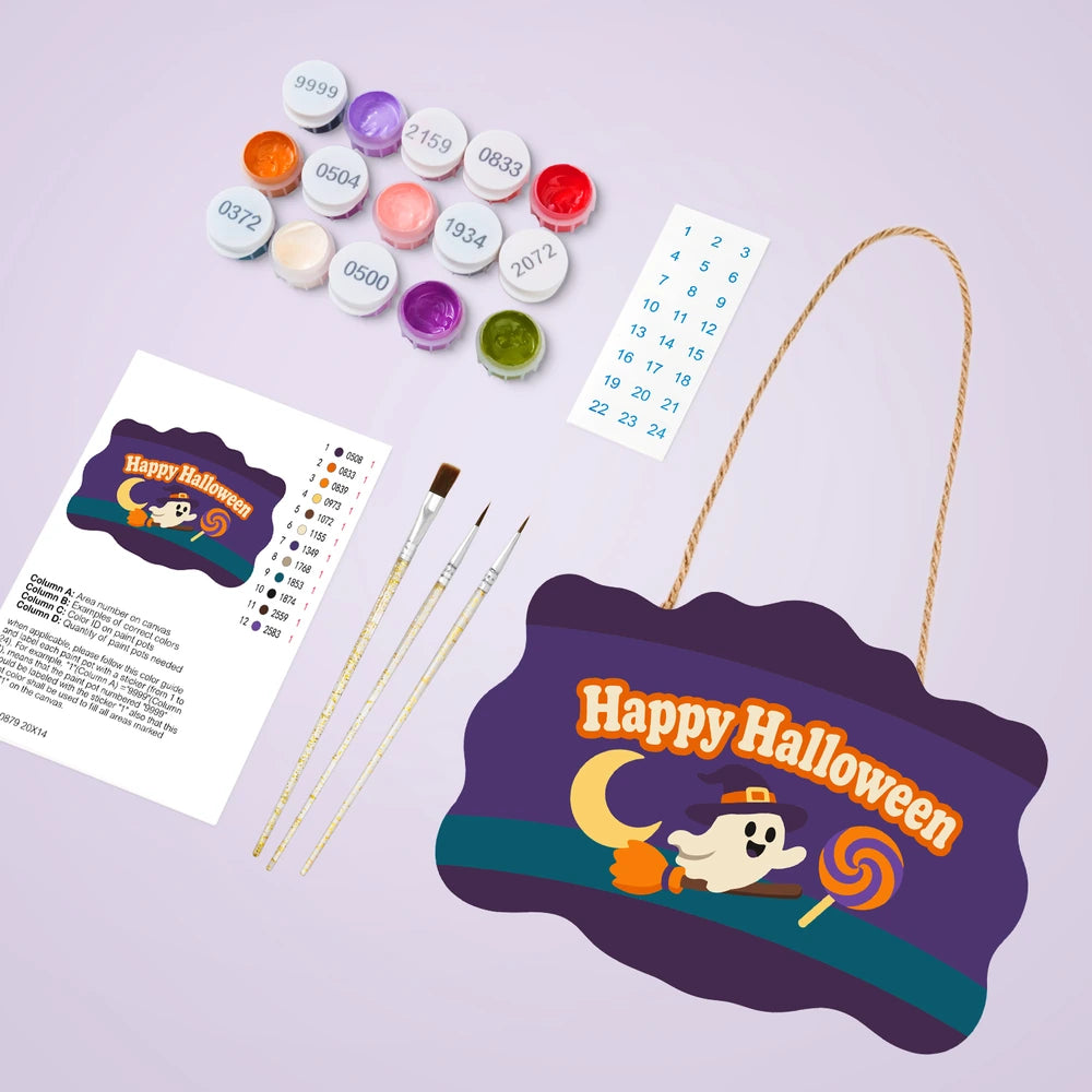 
Paint by Numbers - Wooden Door Hanger | Happy Halloween Ghost with a Lollipop