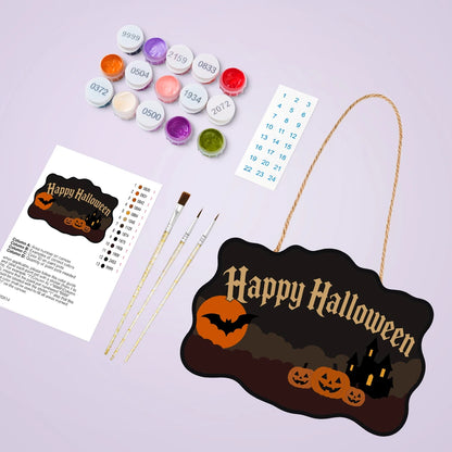 Paint by Numbers - Wooden Door Hanger | Happy Halloween Haunted Castle