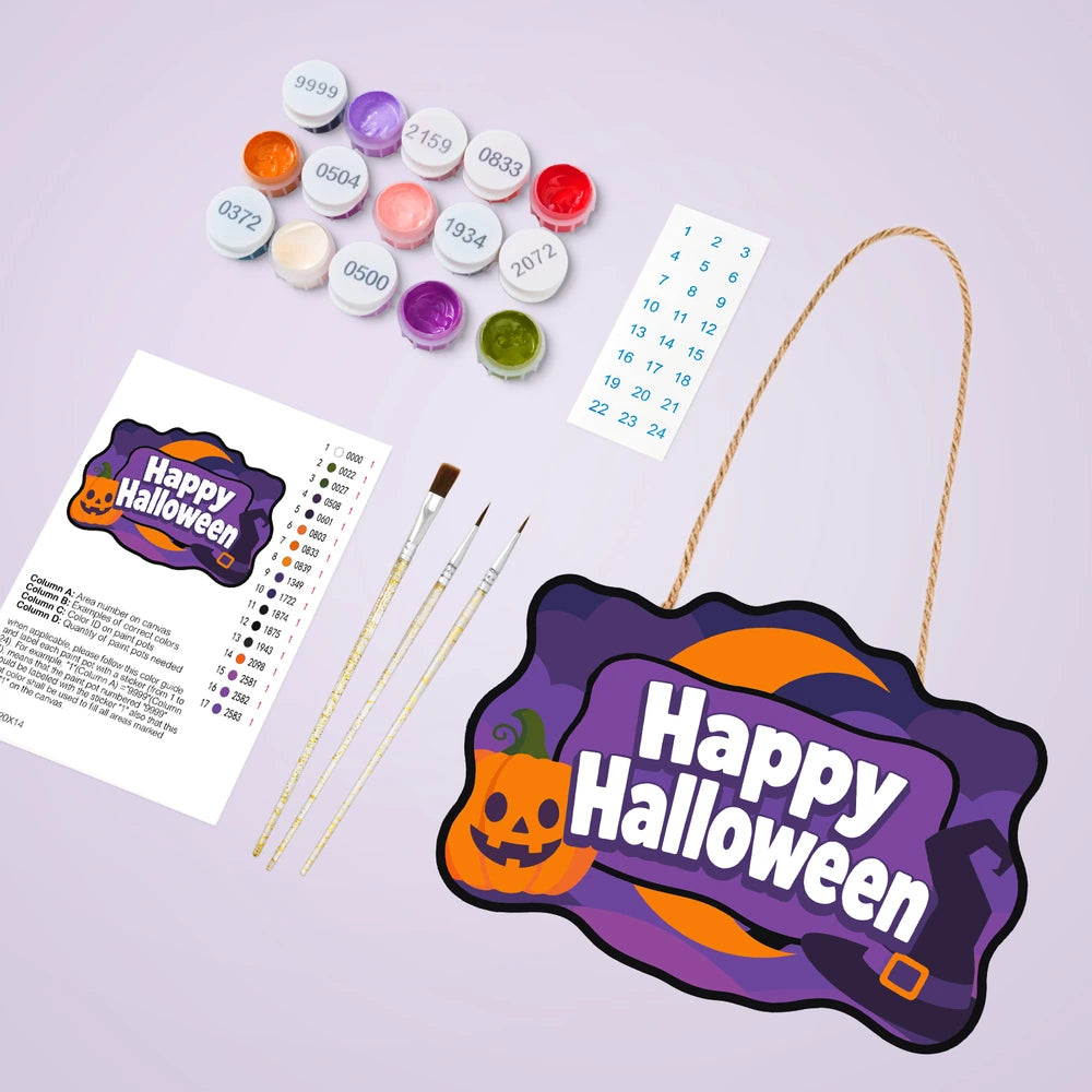 
Paint by Numbers - Wooden Door Hanger | Happy Halloween Purple Pumpkin