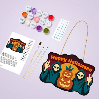 Paint by Numbers - Wooden Door Hanger | Happy Halloween Reapers at Sunset