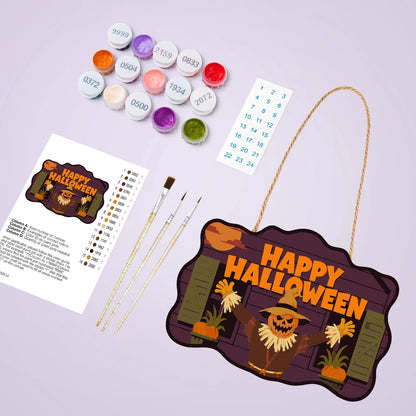 Paint by Numbers - Wooden Door Hanger | Happy Halloween Scarecrow at the Barn