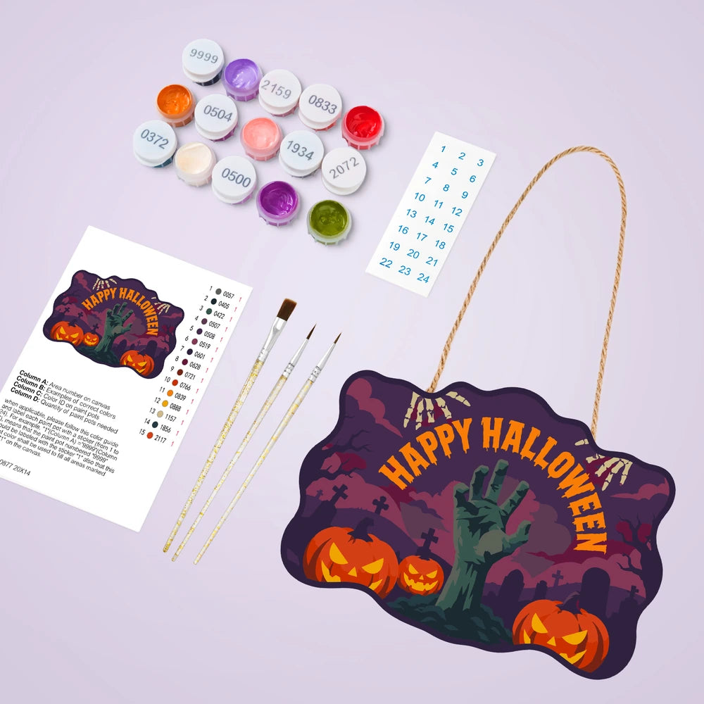 Paint by Numbers - Wooden Door Hanger | Happy Halloween Zombie Hand