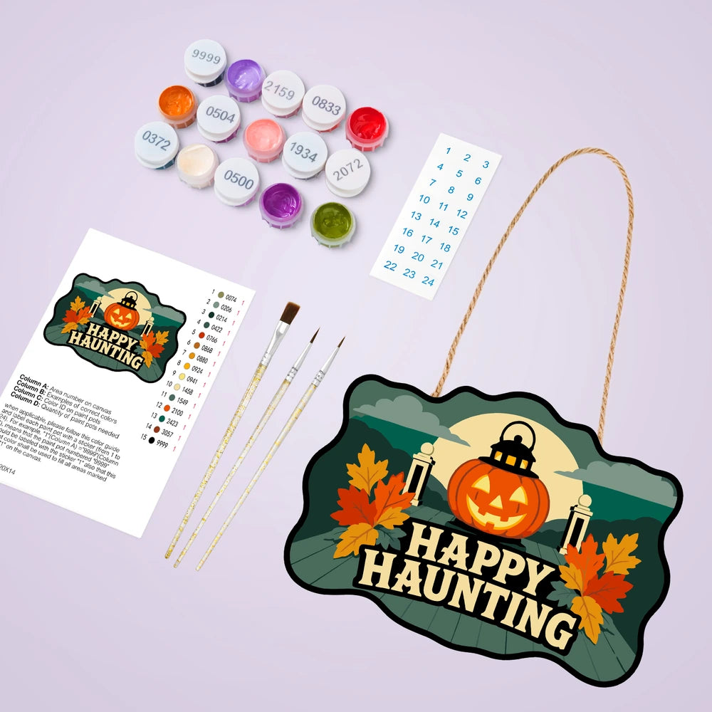 Paint by Numbers - Wooden Door Hanger | Happy Haunting Pumpkin Lanterns