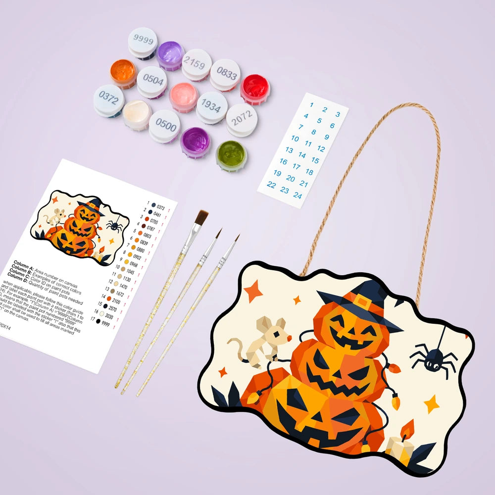 Paint by Numbers - Wooden Door Hanger | Jack-o'-Lantern Tower with a Mouse