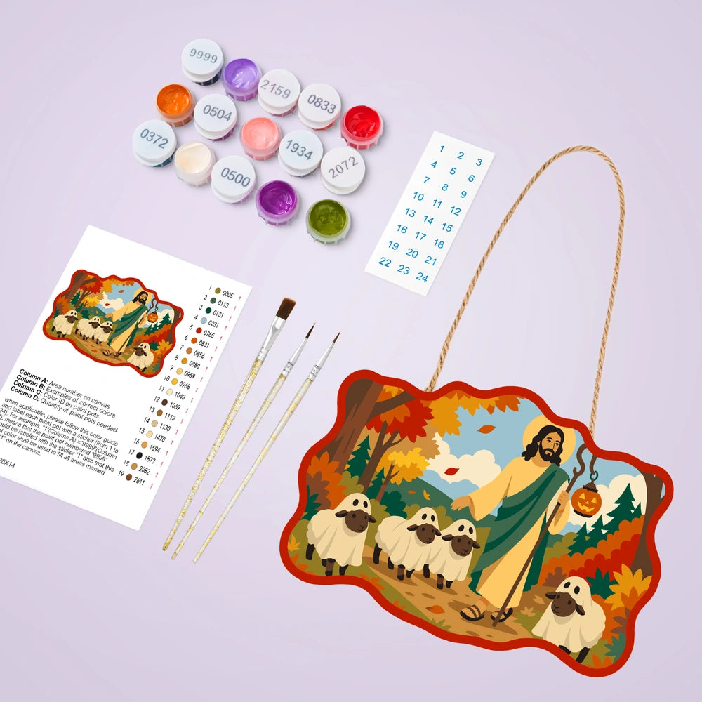 Paint by Numbers - Wooden Door Hanger | Jesus the Shepherd with a Lantern
