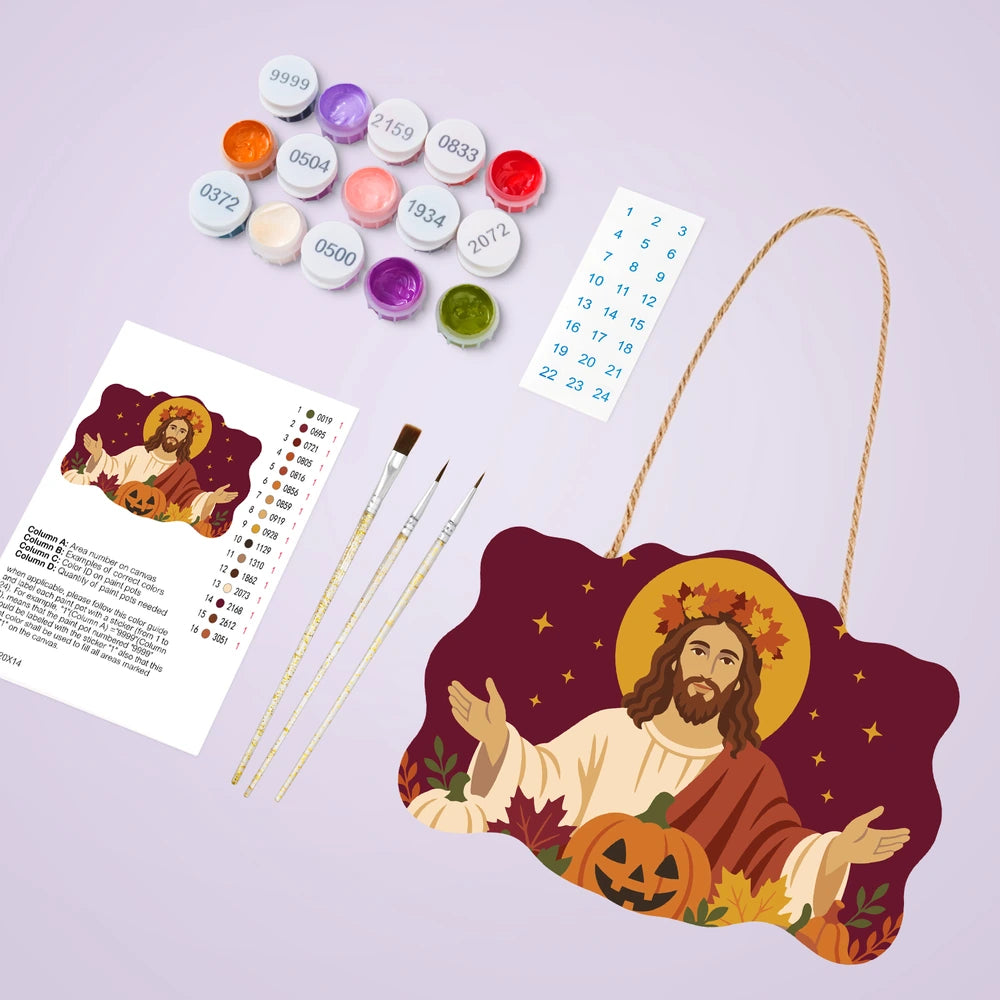 Paint by Numbers - Wooden Door Hanger | Jesus with Open Arms in Autumn
